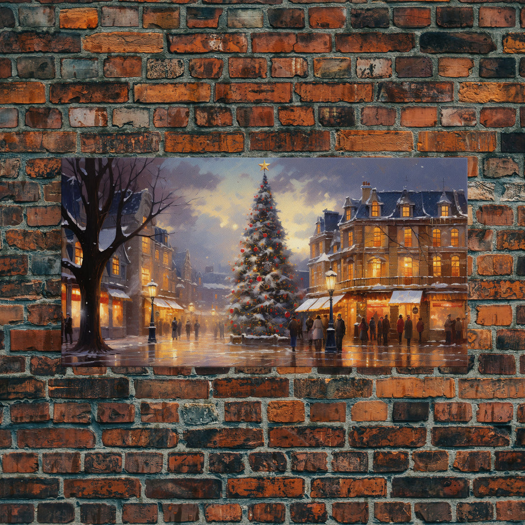 Christmas Tree In The Town Square - Winter Wonderland Canvas Print - Christmas Village - Christmas Decor - Winter Centerpiece