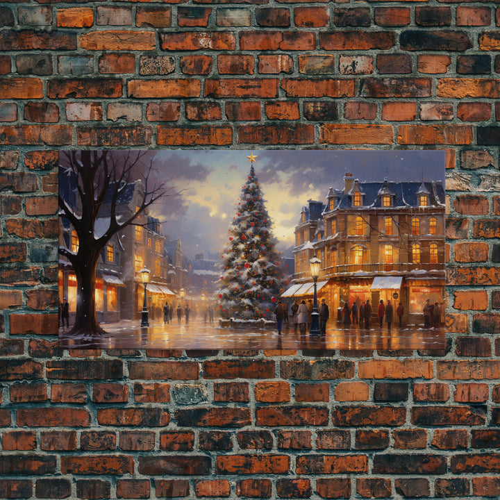 Christmas Tree In The Town Square - Winter Wonderland Canvas Print - Christmas Village - Christmas Decor - Winter Centerpiece
