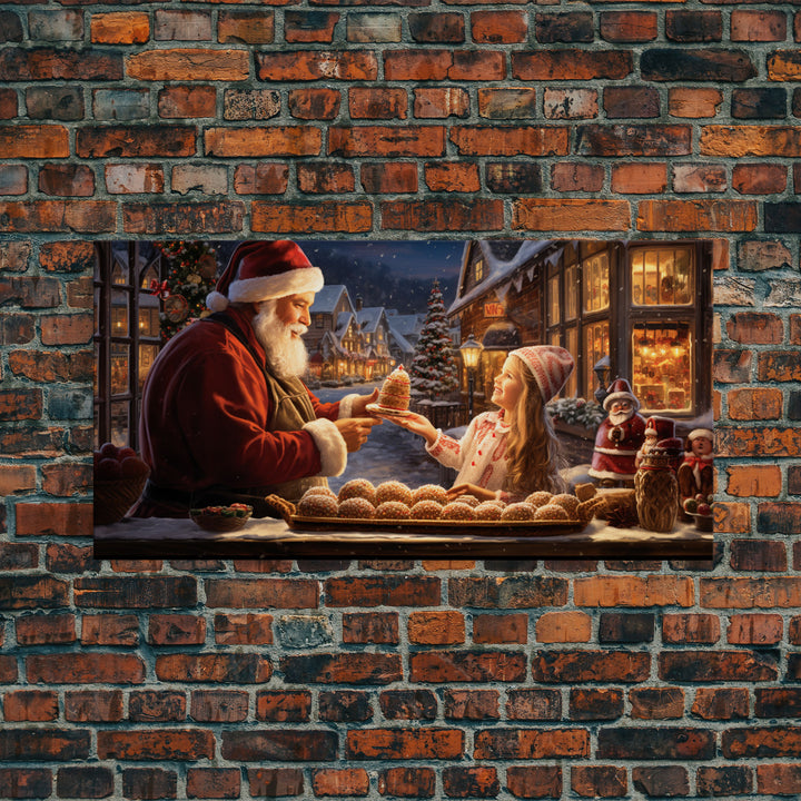 Santa Art Canvas Print - Santa Sharing a Cake - Christmas Art - Santa Art Print - Christmas Wall Art - Santa Decor - Christmas Art Print