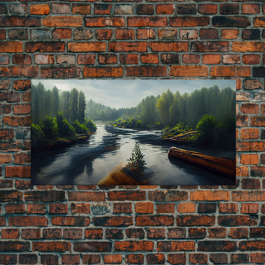 Flowing River wall decor, ready to hang canvas print wall art, blue river cabin art, lake house art
