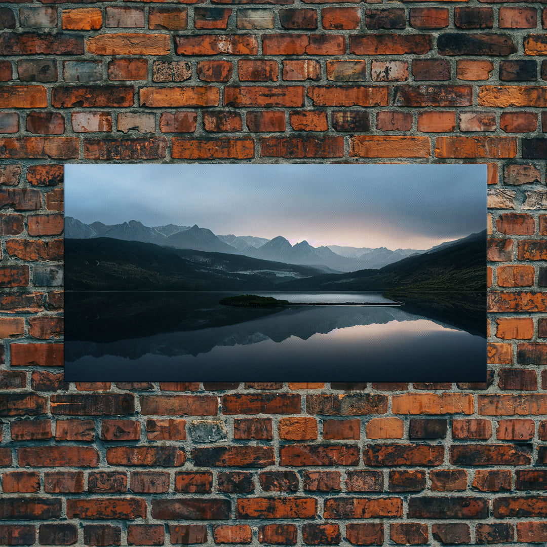 Calm Reflection Of A Lake and Mountains, ready to hang canvas print wall art, Lakehouse Cabin Wall Decor