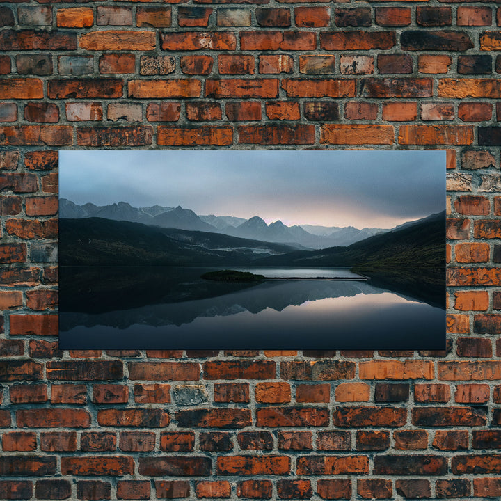 Calm Reflection Of A Lake and Mountains, ready to hang canvas print wall art, Lakehouse Cabin Wall Decor