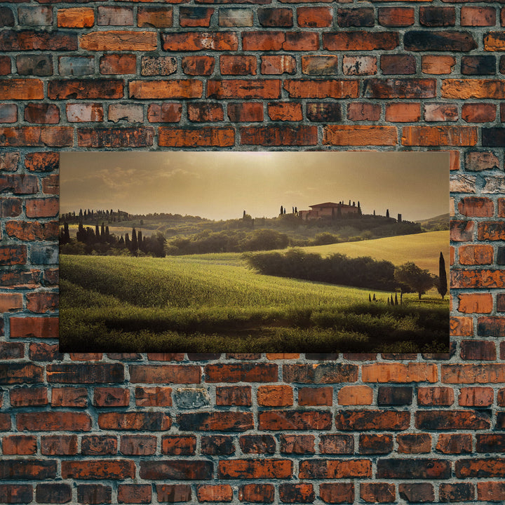 Italian Countryside At Sunset, Watercolor Style, Vintage Style Italy Art, ready to hang canvas print wall art, Guest Room Decor