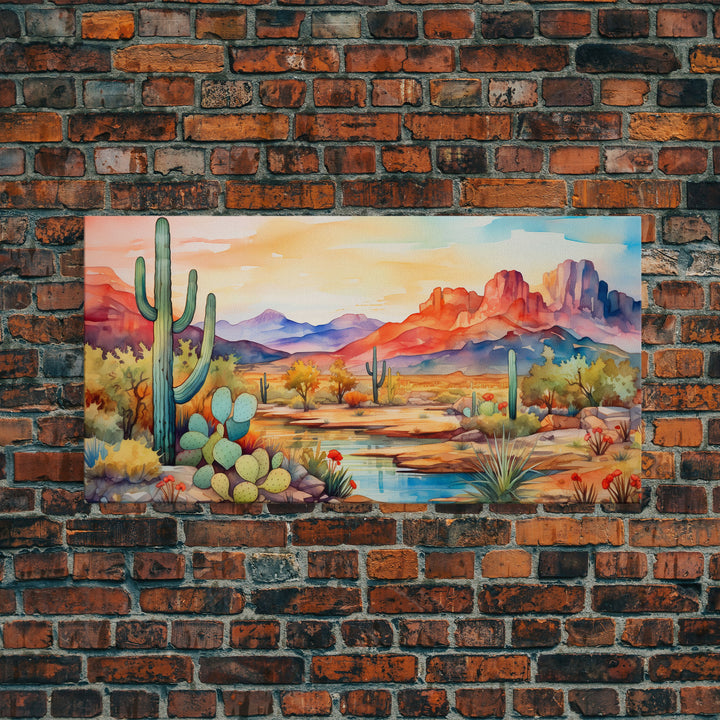 Minimalist Boho Wall Art, Pastel Desert Print, Framed Canvas Art, Unique Wall Art, Minimalist MCM Style Wall Art, Landscape Painting