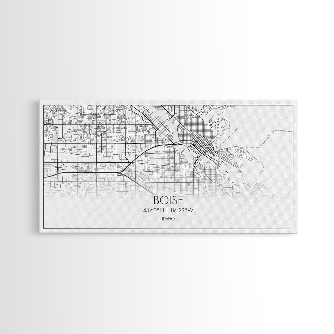Boise Street Map, Idaho Map, Map Print, Modern Art, Wall Art, Canvas Art, Friendship Gift, Minimalist Décor, Bar Cart Décor, Rustic Home Art