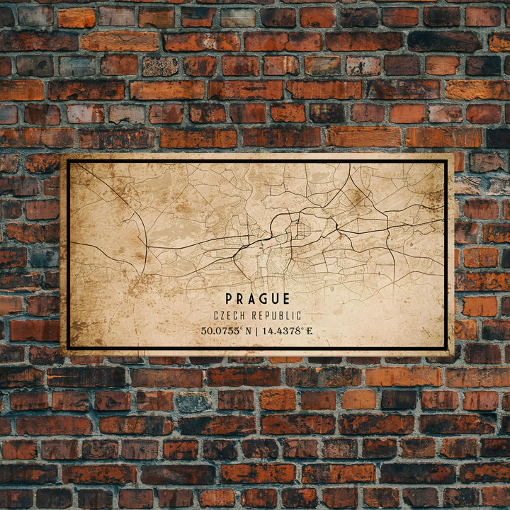 Prague Czech Republic map print poster or framed canvas, Prague map print poster canvas, city map print poster canvas, Vintage Travel Art