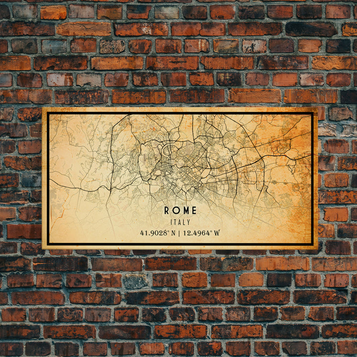 Old Rome Italy City Map Wall Art Canvas Print, Vintage Style Rome Italy Map, Framed Wall Art, Cool Rome Italy Wall Art, Office Decor