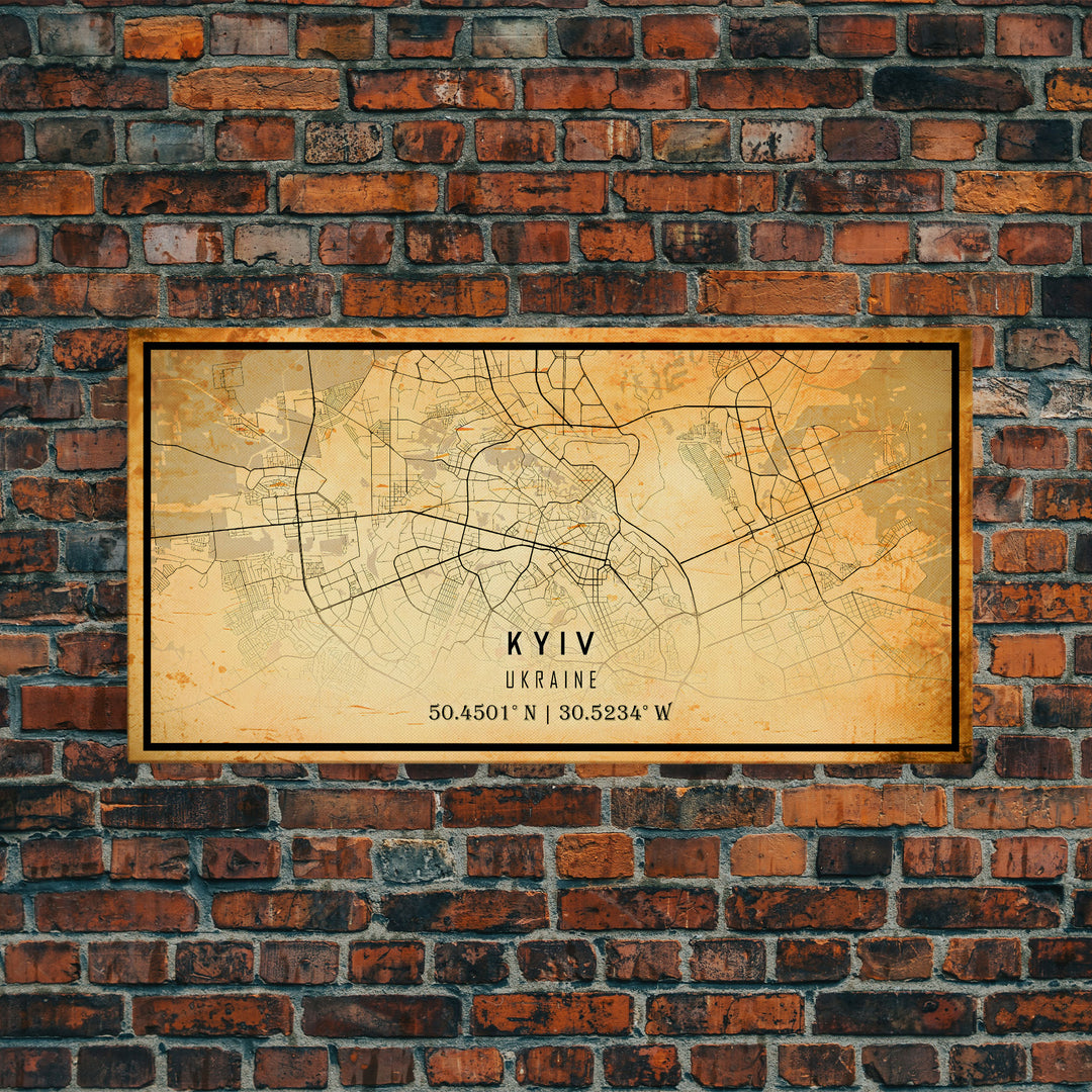 Old Kyiv Ukraine City Map Wall Art Canvas Print, Vintage Style Kyiv Map, Framed Wall Art, Cool Kyiv Ukraine Wall Art, Office Art