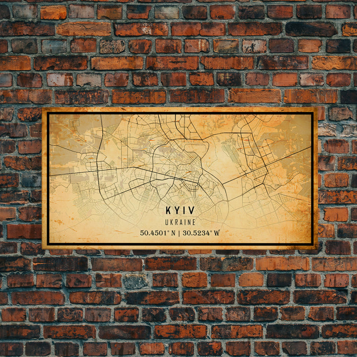 Old Kyiv Ukraine City Map Wall Art Canvas Print, Vintage Style Kyiv Map, Framed Wall Art, Cool Kyiv Ukraine Wall Art, Office Art