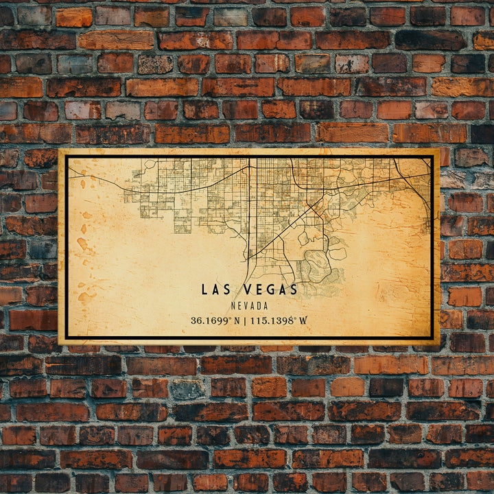 Old Las Vegas City Map Wall Art Canvas Print, Vintage Style Las Vegas Map, Framed Wall Art, Cool Las Vegas Nevada Wall Art, Office Decor