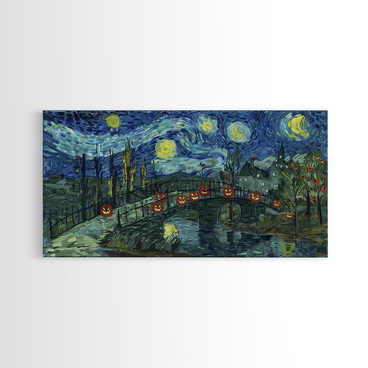 London at Midnight, Framed Canvas Print, Starry Night Inspired Victorian London, Dark Academia Halloween Wall Art