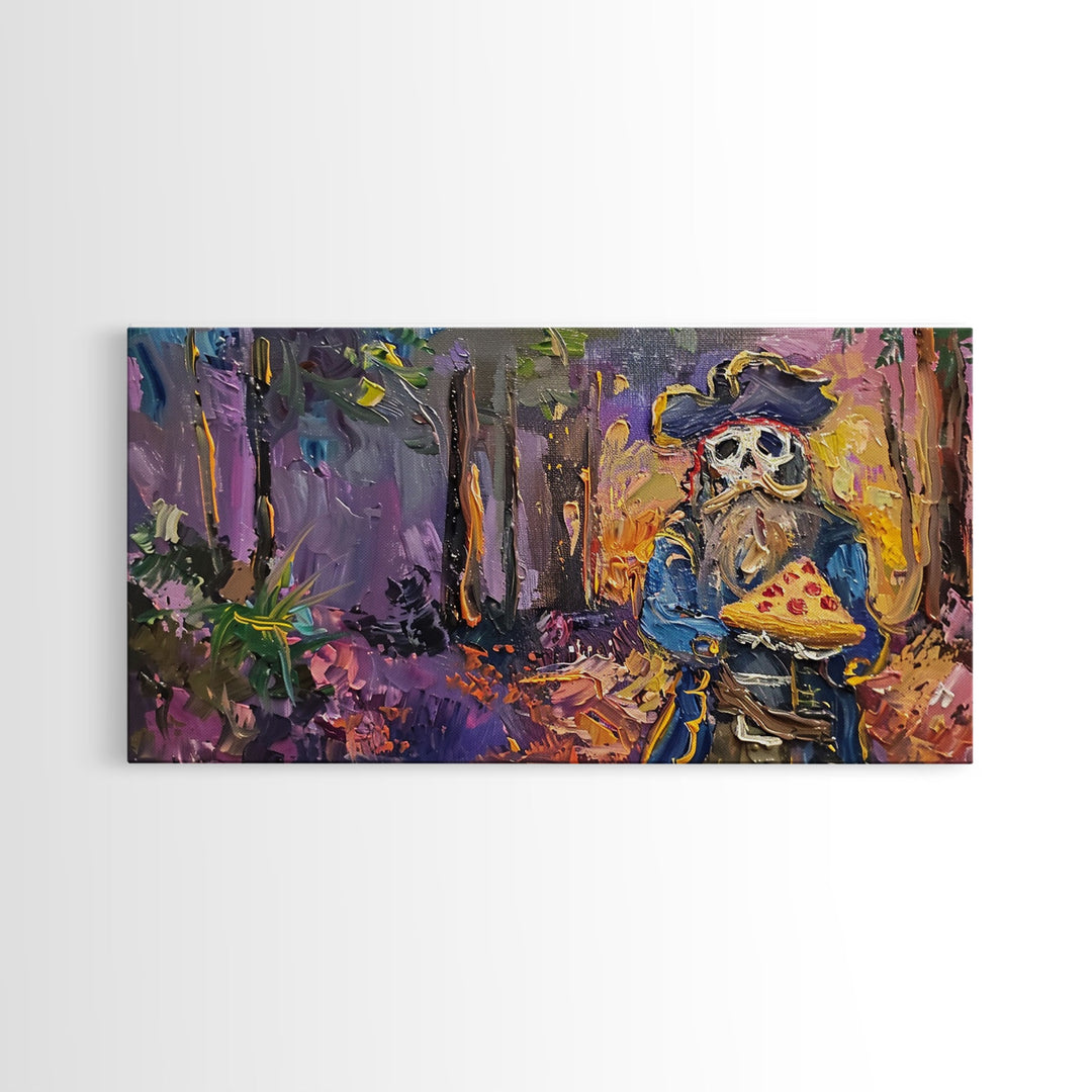 Do Ghost Pirates Eat Pizza? The Answer is Yes. Funny Halloween Wall Art, Framed Canvas Print