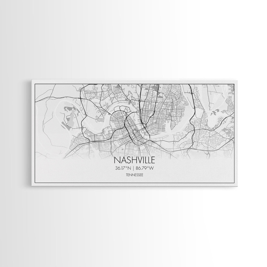 Nashville City Map, Tennessee Map, Map Art, Minimalist Wall Art, Wall Art, Canvas Art, Music Lover Gift, Country Décor, Landscape Wall Art