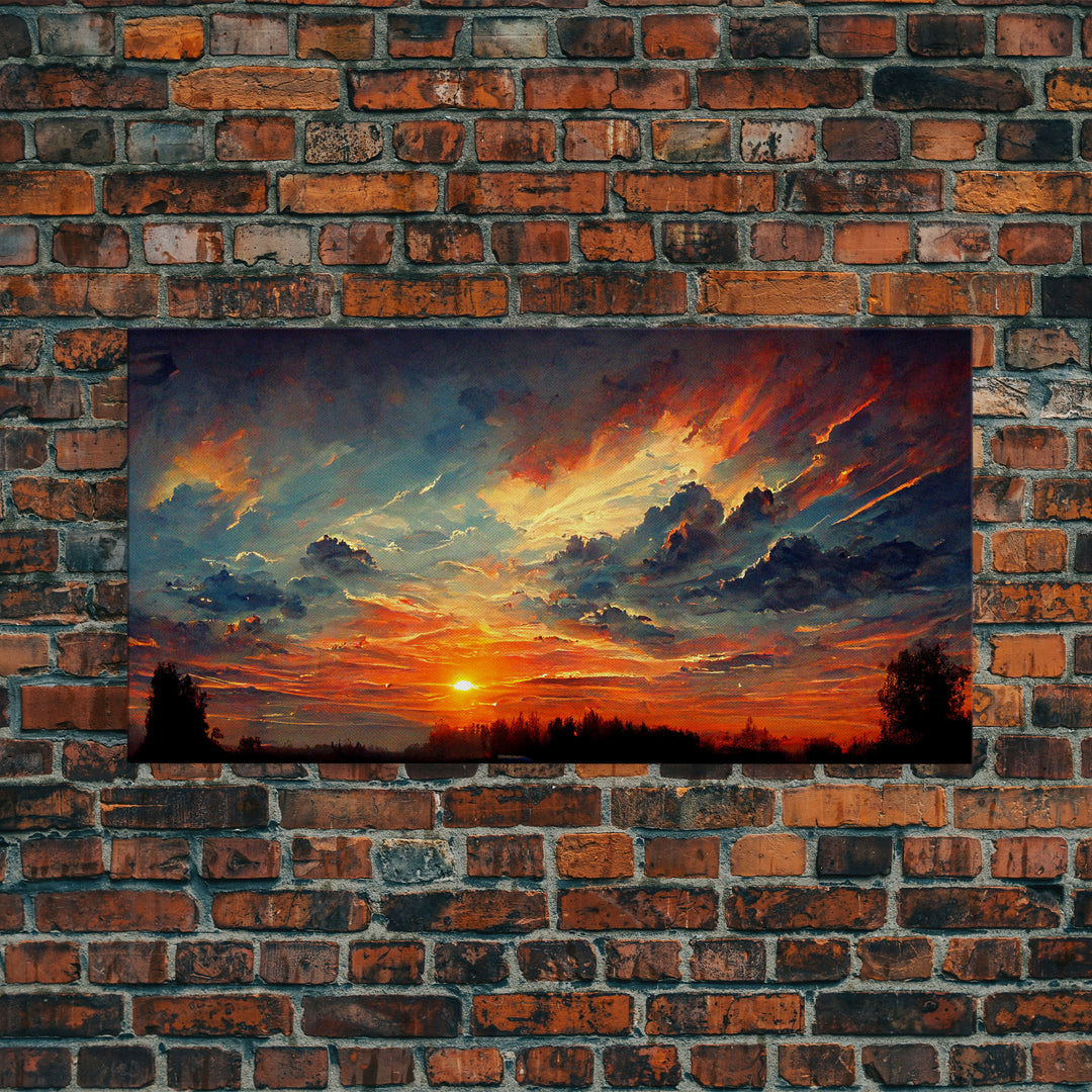Mountain Sunset Oil Painting On Canvas, Canvas Print, Ready to hang gallery wrapped nature canvas print