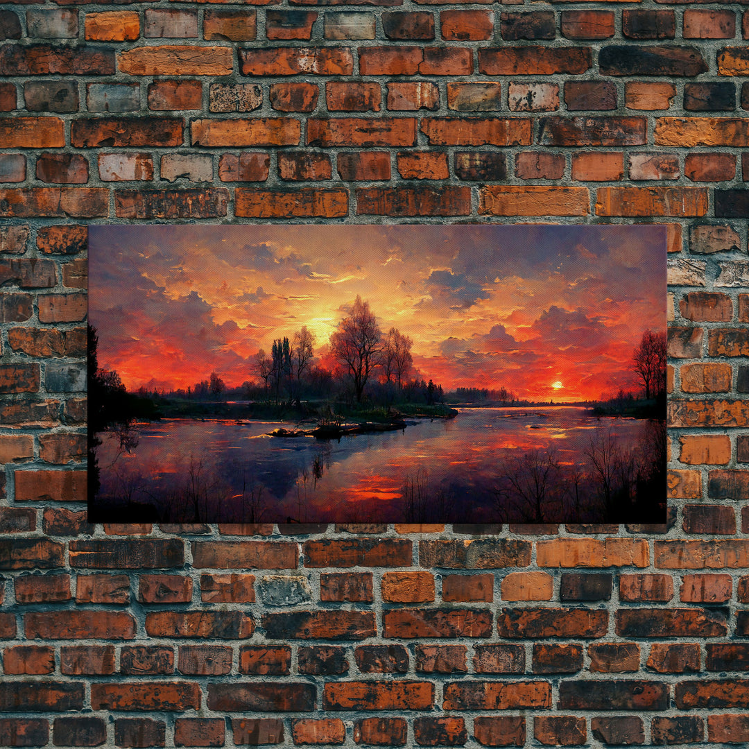 Lake Sunset Oil Painting On Canvas, Canvas Print, Ready to hang gallery wrapped nature canvas print, Lake Art, lake life oil painting style