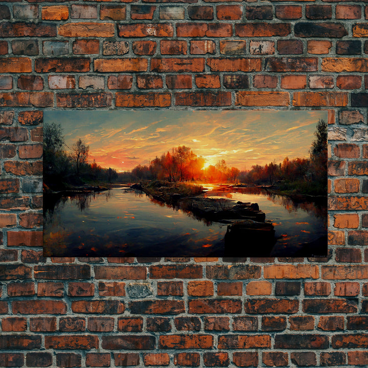Lake Sunset Oil Painting On Canvas, Canvas Print, Ready to hang gallery wrapped nature canvas print, Lake Art, lake life oil painting style