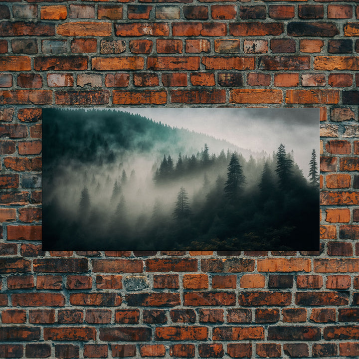 Foggy Forest wall art, relaxing art, zen art, framed canvas print, foggy landscape, trendy decor