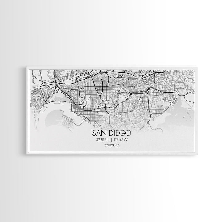 San Diego City Map, California Art, Map Print, Modern Wall Art, Wall Art, Canvas Art, Home Décor Prints, Friendship Gift, Horizontal Art