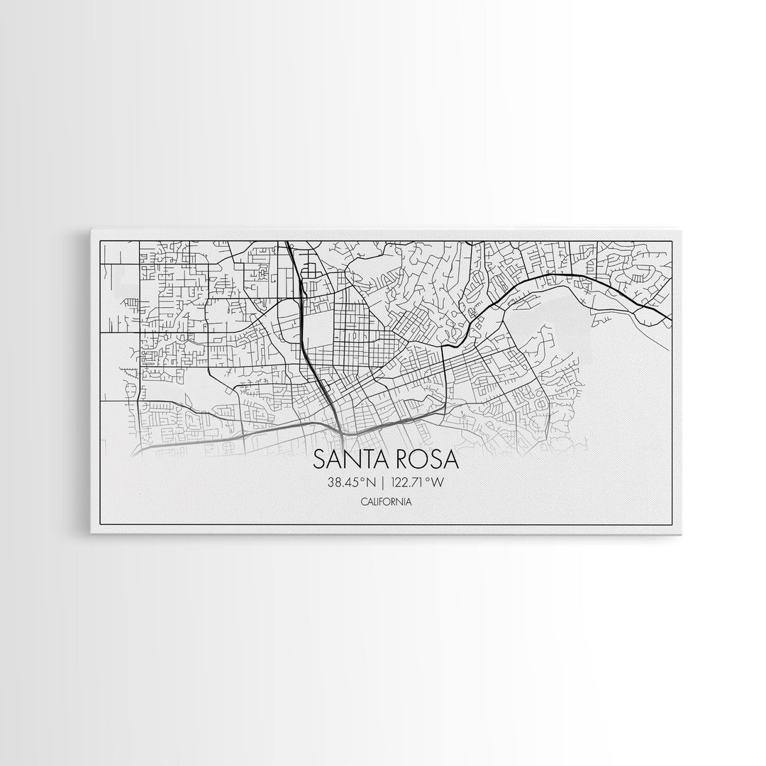 Santa Rosa City Map, California Art, Map Print, Modern Wall Art, Wall Art, Canvas Art, Modern House Art, Bedroom Prints, Nerdy Home Décor