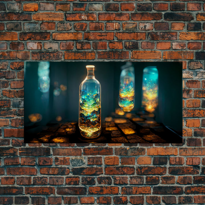 Miniature world in a bottle canvas print, high fantasy wall art, magical wall art, ready to hang wall art