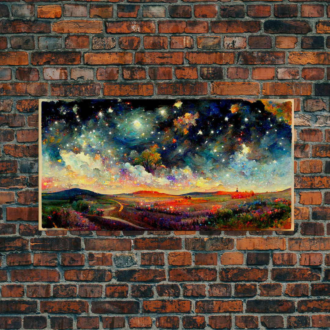 Night Starry Sky Landscape On Canvas Print Colorful Night Sky Painting Nature Painting Living Room Wall Art Spiritual Starry Painting