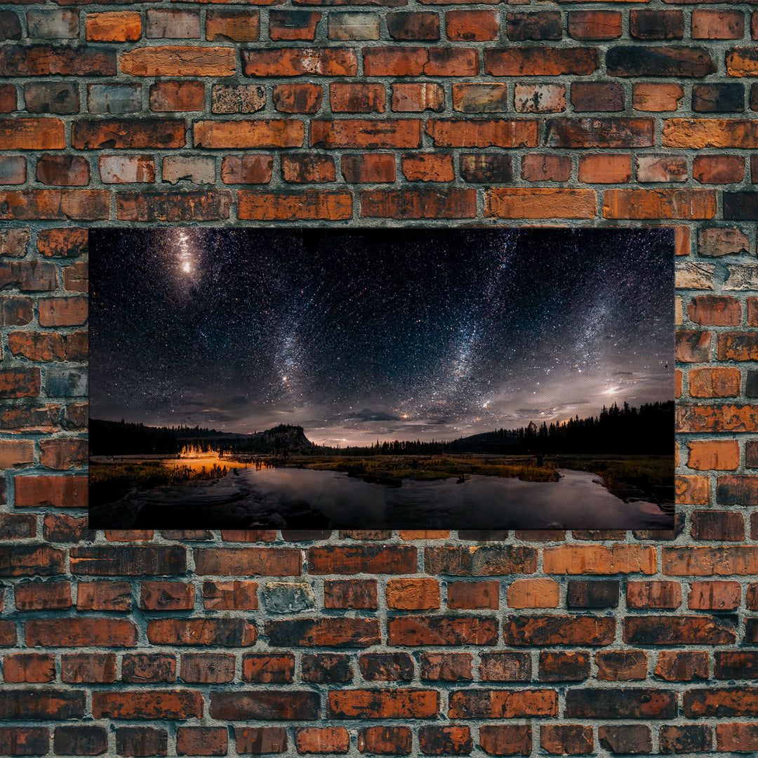 Cool Wall Art Landscape Mountains Nature Painting Prints Minimalist Modern Home Artwork Decoration Night Sky With Stars, Framed Canvas Print