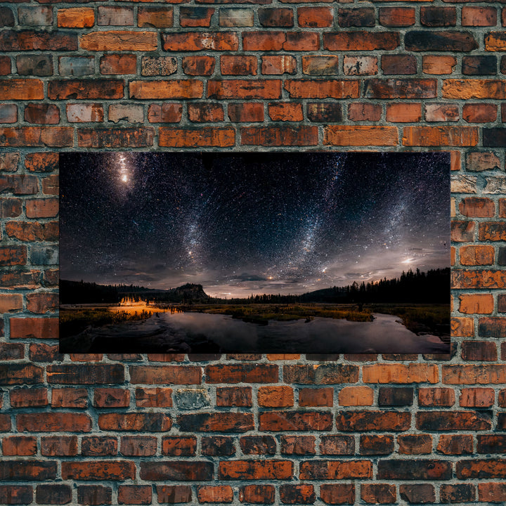 Cool Wall Art Landscape Mountains Nature Painting Prints Minimalist Modern Home Artwork Decoration Night Sky With Stars, Framed Canvas Print