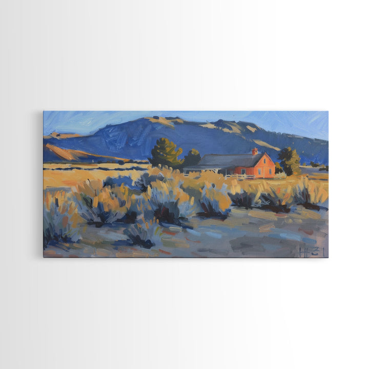 Rustic Cabin in Open Field, Framed Canvas Print, Ideal for Living Room Art, Country Style Home Decor, Cozy Bedroom Wall Art