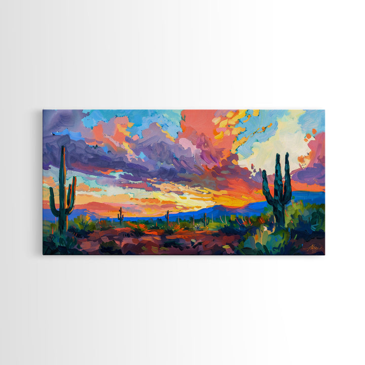 Radiant Desert Pathway with Sunset Glow, Framed Canvas Print for Living Room Art, Perfect for Boho and Southwestern Decor