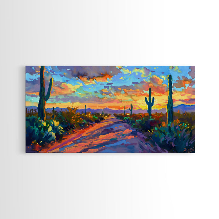 Majestic Desert Sunset Over Mountains, Framed Canvas Print for Bedroom Art, Ideal for Southwestern and Boho Decor