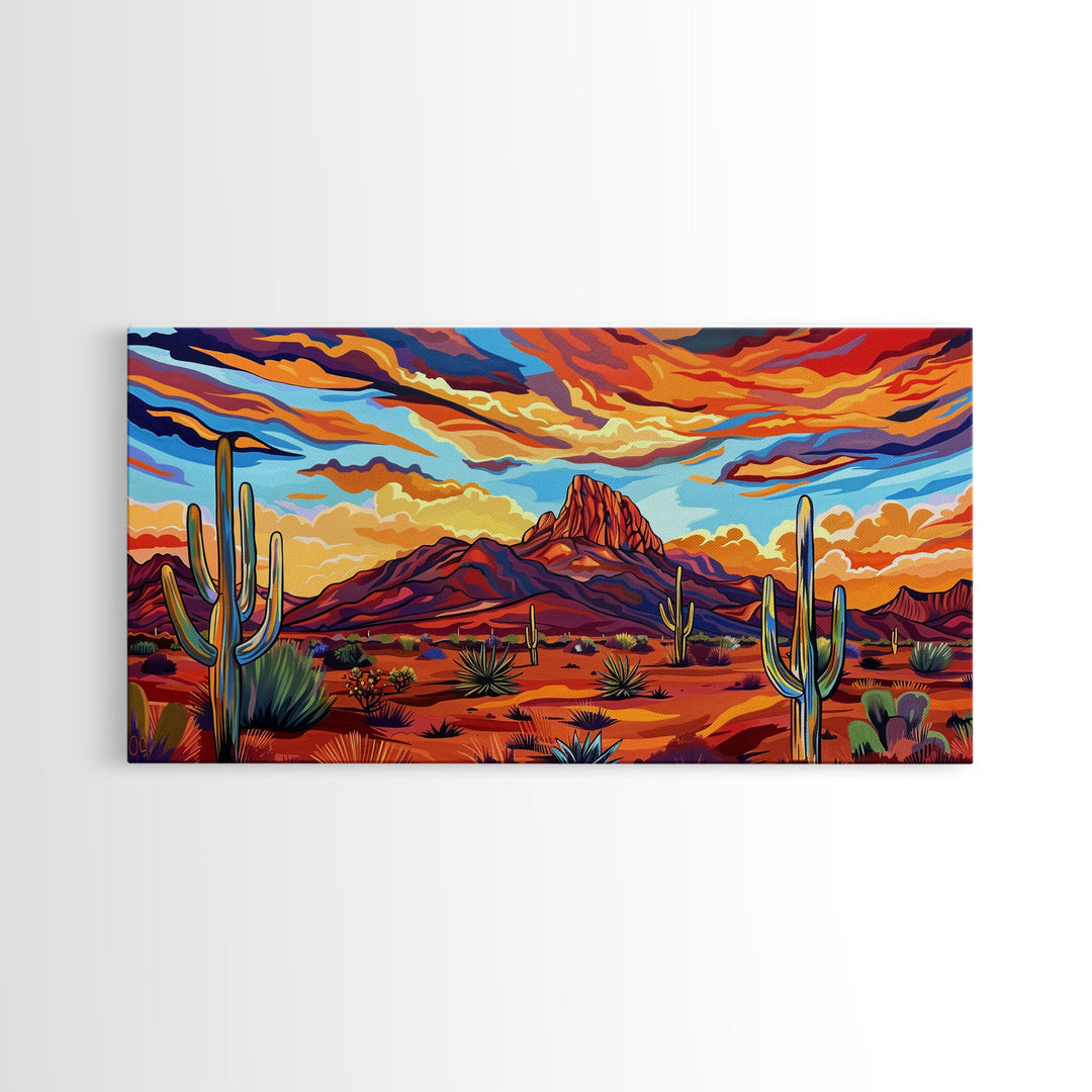 Serene Desert Sunset with Water Reflection, Framed Canvas Print for Bedroom Art, Ideal for Boho and Southwestern Decor