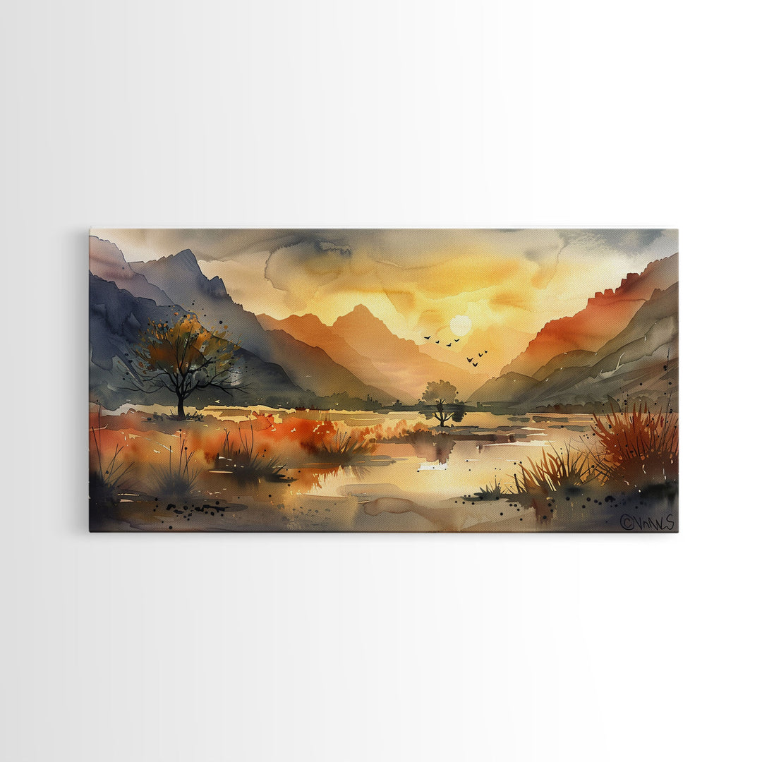 Peaceful Desert Landscape with Autumn Colors, Framed Canvas Print for Living Room Art, Perfect for Boho and Southwestern Decor
