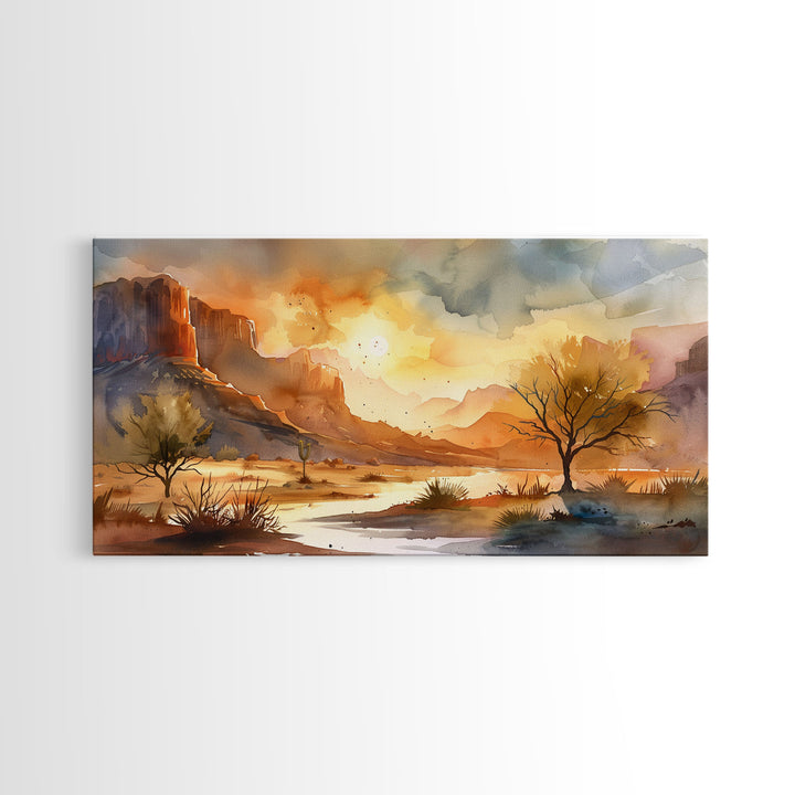 Foggy Rural Farmhouse Scene with Country Road, Charming Framed Canvas Print for Living Room, Rustic Wall Art, Vintage Decor