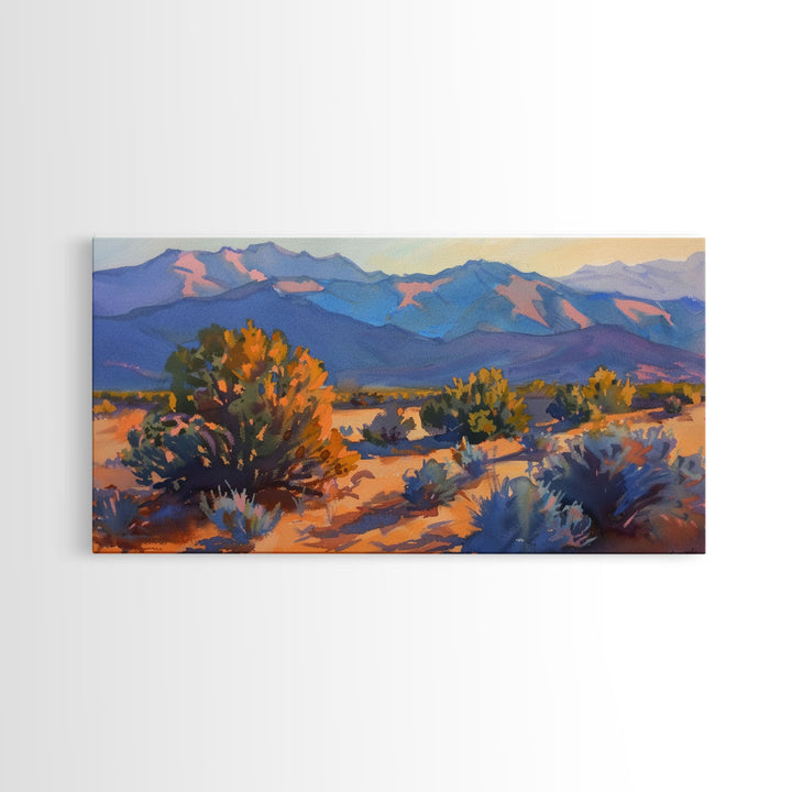 Serene Desert Landscape with Mountains, Beautiful Living Room Art, Framed Canvas Print, Farmhouse Style, Rustic Wall Decor