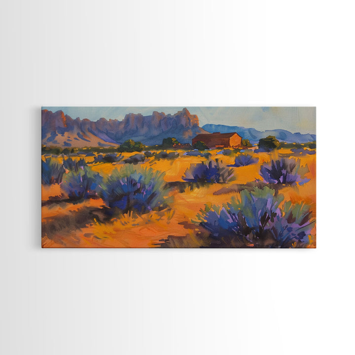 Rustic Barn in Desert Scene, Stunning Wall Art for Bedroom, Framed Canvas Print, Boho Style, Minimalist Home Decoration