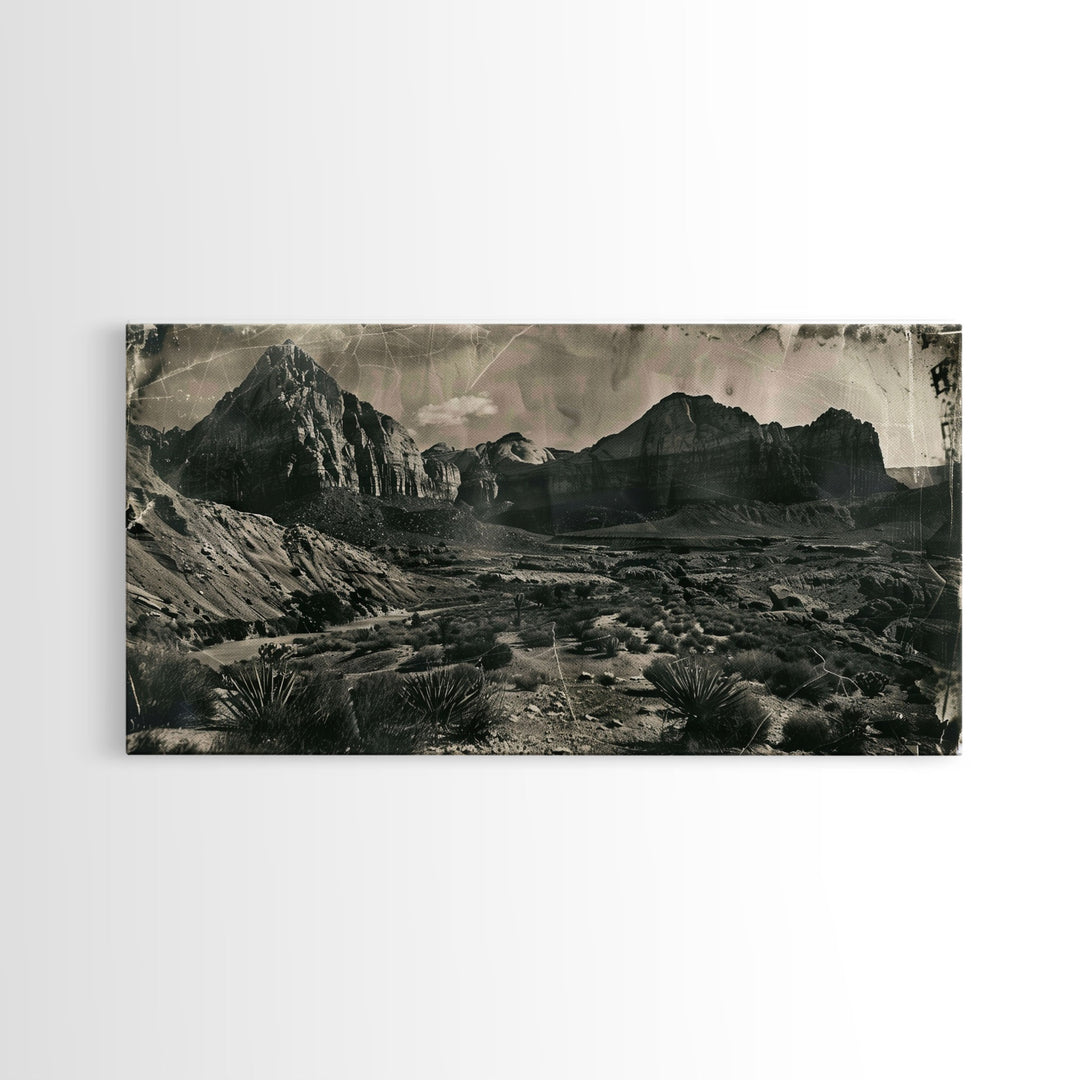 Majestic Mountain Range in Vintage Style, Framed Canvas Print for Living Room Decor, Ideal Bedroom Wall Art, Western Landscape
