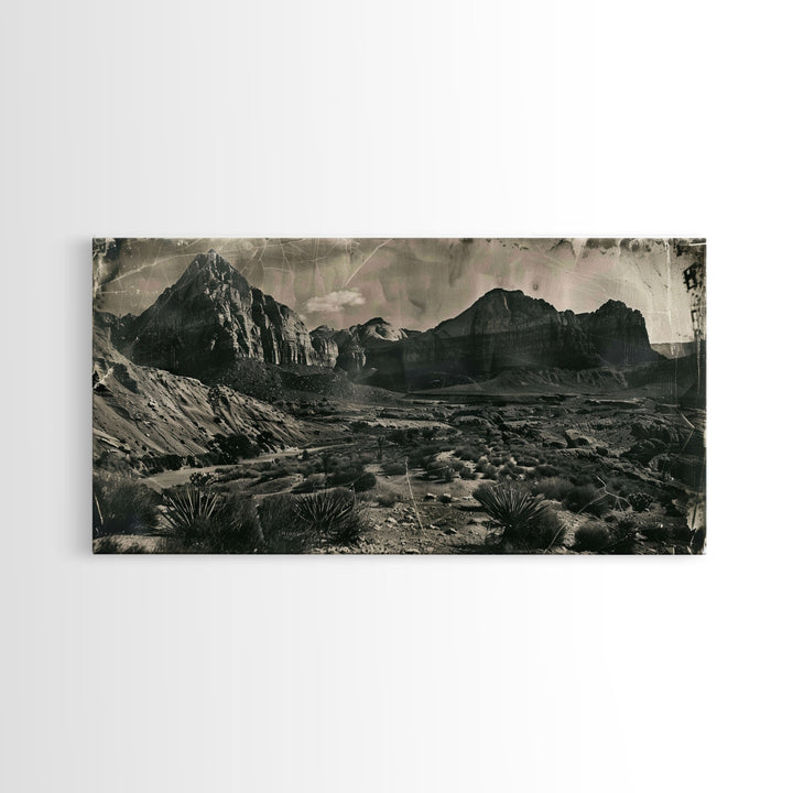 Majestic Mountain Range in Vintage Style, Framed Canvas Print for Living Room Decor, Ideal Bedroom Wall Art, Western Landscape