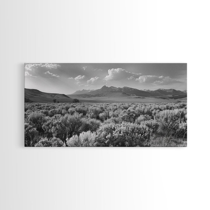 Mountain Range with Rolling Hills and Sagebrush, Framed Canvas Print Farmhouse Living Room Wall Art, Rustic Home Decor, Scenic Landscape Art