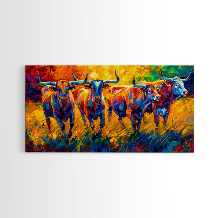 Expressive Cows in Abstract Colors, Perfect for Living Room Art, Framed Canvas Print, Bedroom Decor, Home Decoration, Modern Farmhouse Decor
