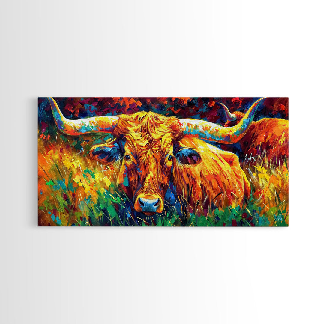 Herd of Cattle in Bright Colors, Ideal for Living Room Art, Framed Canvas Print, Bedroom Decor, Home Decoration, Contemporary Farmhouse Art