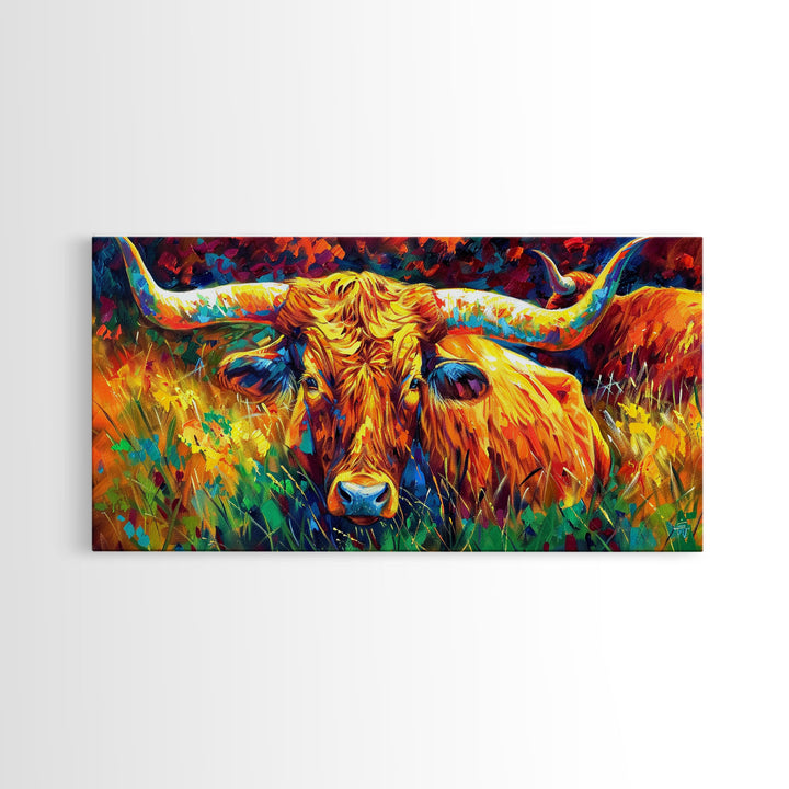 Herd of Cattle in Bright Colors, Ideal for Living Room Art, Framed Canvas Print, Bedroom Decor, Home Decoration, Contemporary Farmhouse Art