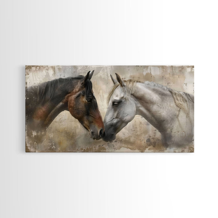 Spotted and Dark Horses, Framed Canvas Print for Rustic Living Room Decor, Equine Art for Home and Bedroom Decoration