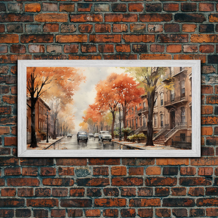 New York City In The Fall, Framed Canvas Print, NYC Decor, Fall Centerpiece, Watercolor Painting, City Painting, Fall Wall Decor
