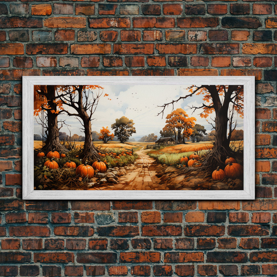 The Pumpkin Patch, Pumpkins Stilll Life, Fall Decor, Farmhouse Wall Art, Framed Canvas Print, Vintage Inspired, Farmhouse Wall Art