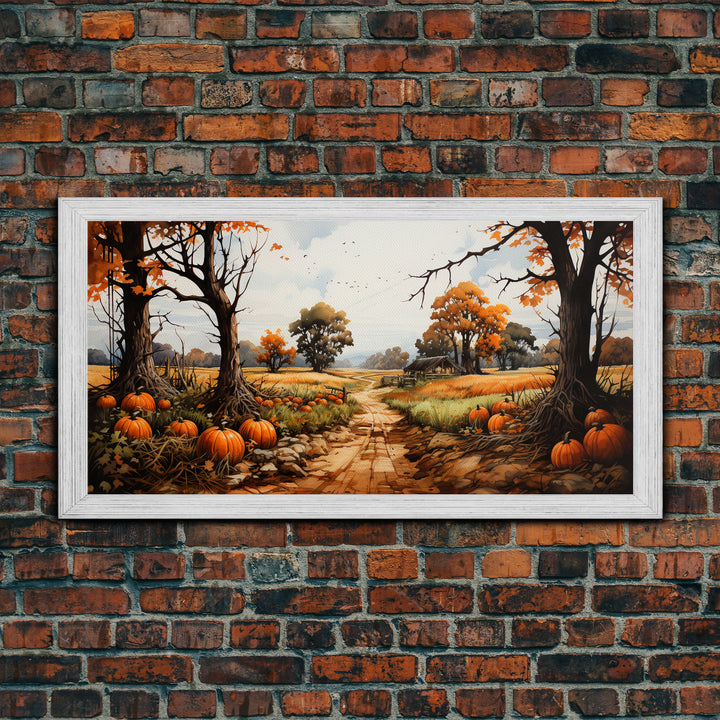 The Pumpkin Patch, Pumpkins Stilll Life, Fall Decor, Farmhouse Wall Art, Framed Canvas Print, Vintage Inspired, Farmhouse Wall Art