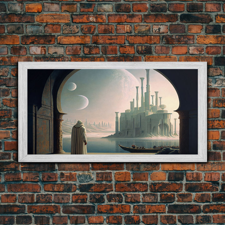 Two Moon Alien World, Dune Inspired Art, Framed Canvas Print, Scifi Art