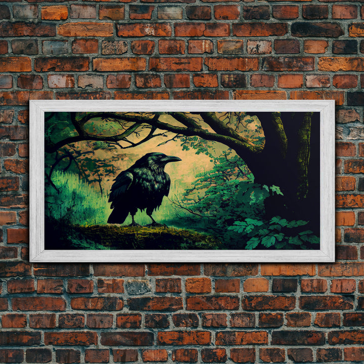 Raven Art Print, Framed Canvas Art, Black Bird, Crow Art