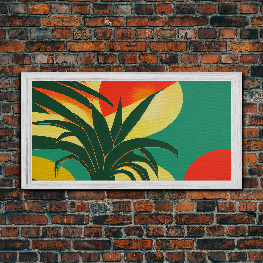 Midcentury Style Art Deco Palm Leaf, Framed Canvas Print, Framed Art, Wall Decor, Palm Tree, Tropical Art, green and gold art
