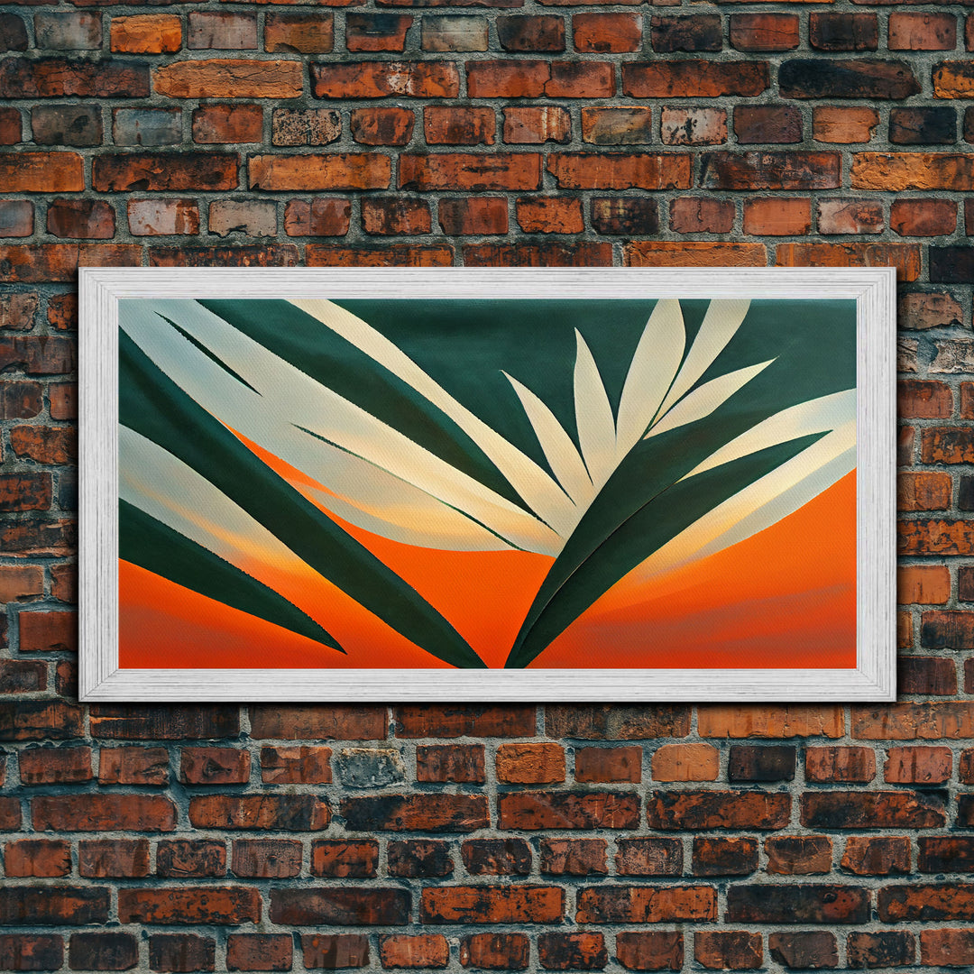 Vintage Style Art Deco Palm Leaf, Framed Canvas Print, Framed Art, Wall Decor, Palm Tree, Tropical Art, Mindcentury Art Deco Style