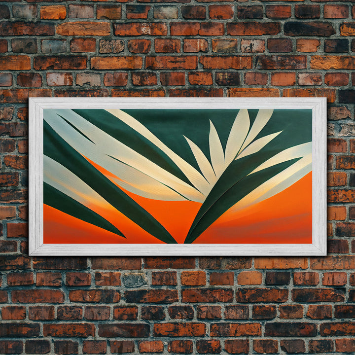Vintage Style Art Deco Palm Leaf, Framed Canvas Print, Framed Art, Wall Decor, Palm Tree, Tropical Art, Mindcentury Art Deco Style